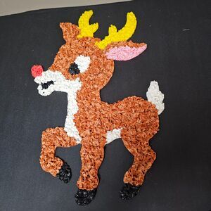 1970s Rudolph Popcorn Plastic Christmas Decor Retro Holiday Window Reindeer